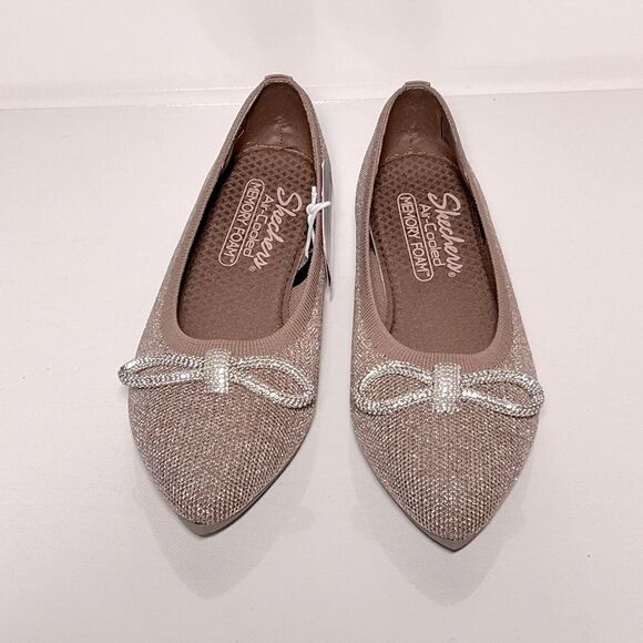 Skechers Cleo Point Glitzy Haze Recycled Vegan Sparkle Knit Bow Flats - Picture 4 of 7